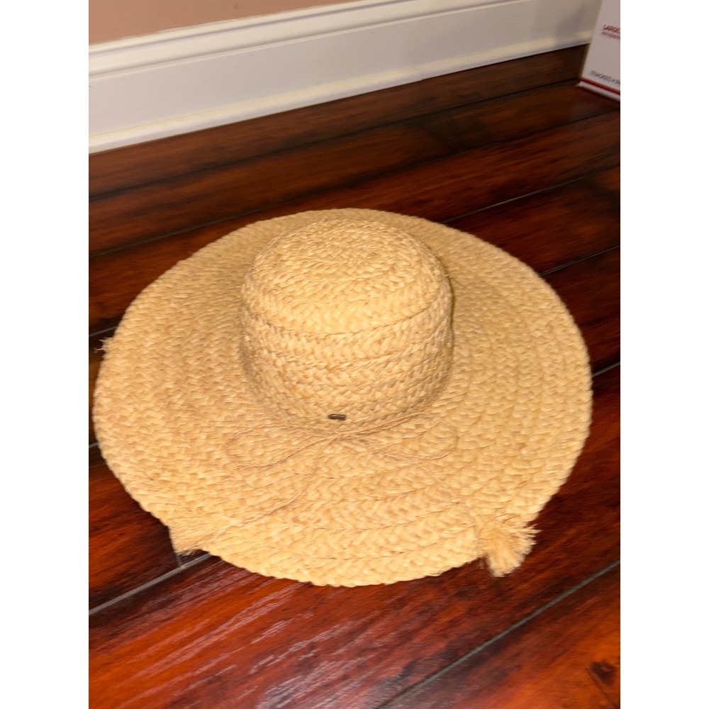 August Wide Brim Straw Hat Women's Beach Sun Hat‎ Summer Vacation Natural